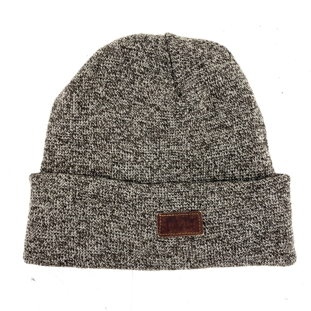 Levis Mens‎ Brown Marled Knit Cuffed Beanie Logo Patch Watch Cap Hat SIGC
